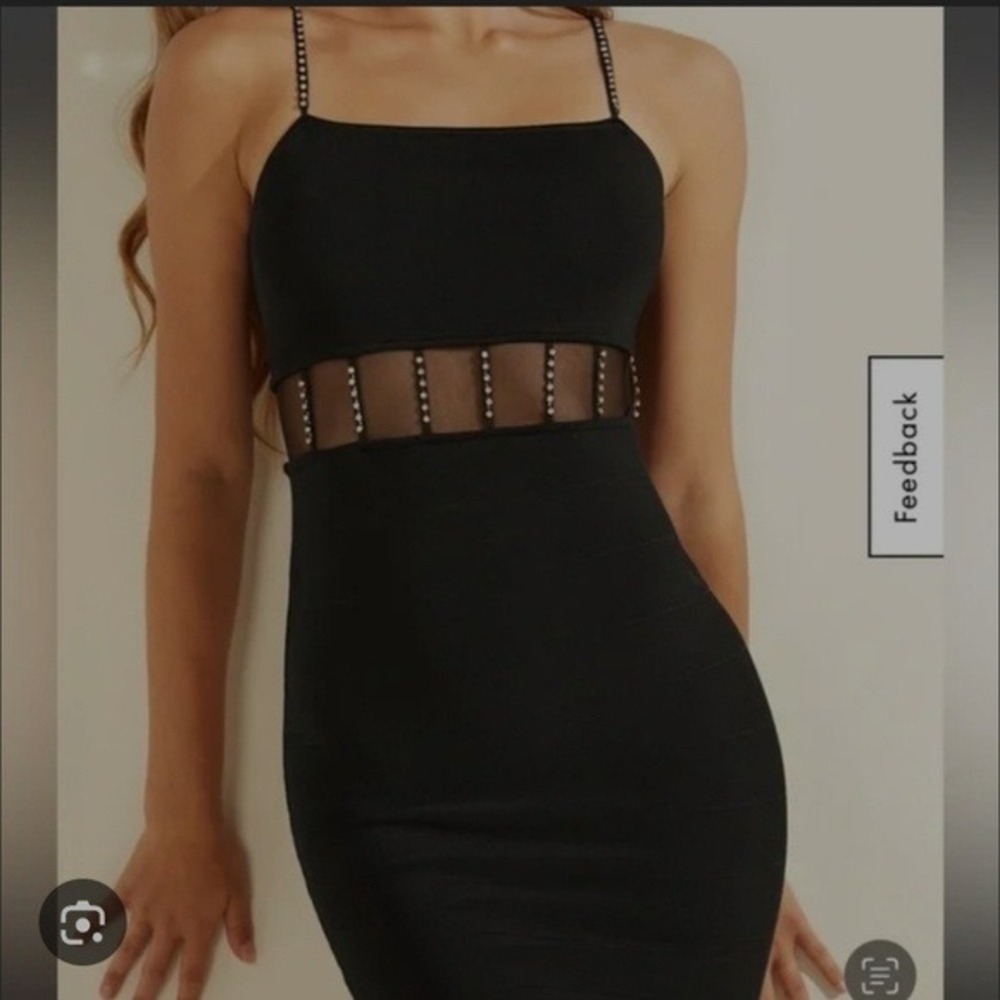 Guess Bondage Bodycon Fitted Rhinestone Party Black Bedazzled Mini Dress XS